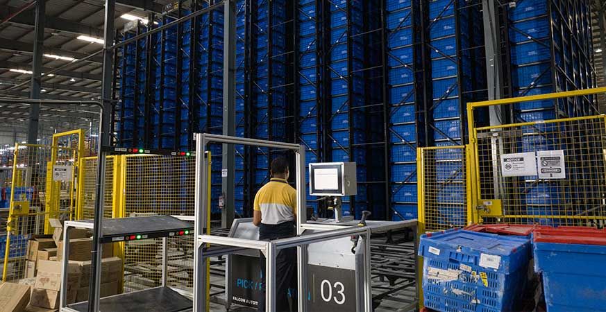 NEO ASRS installation showing bins within the NEOgrid