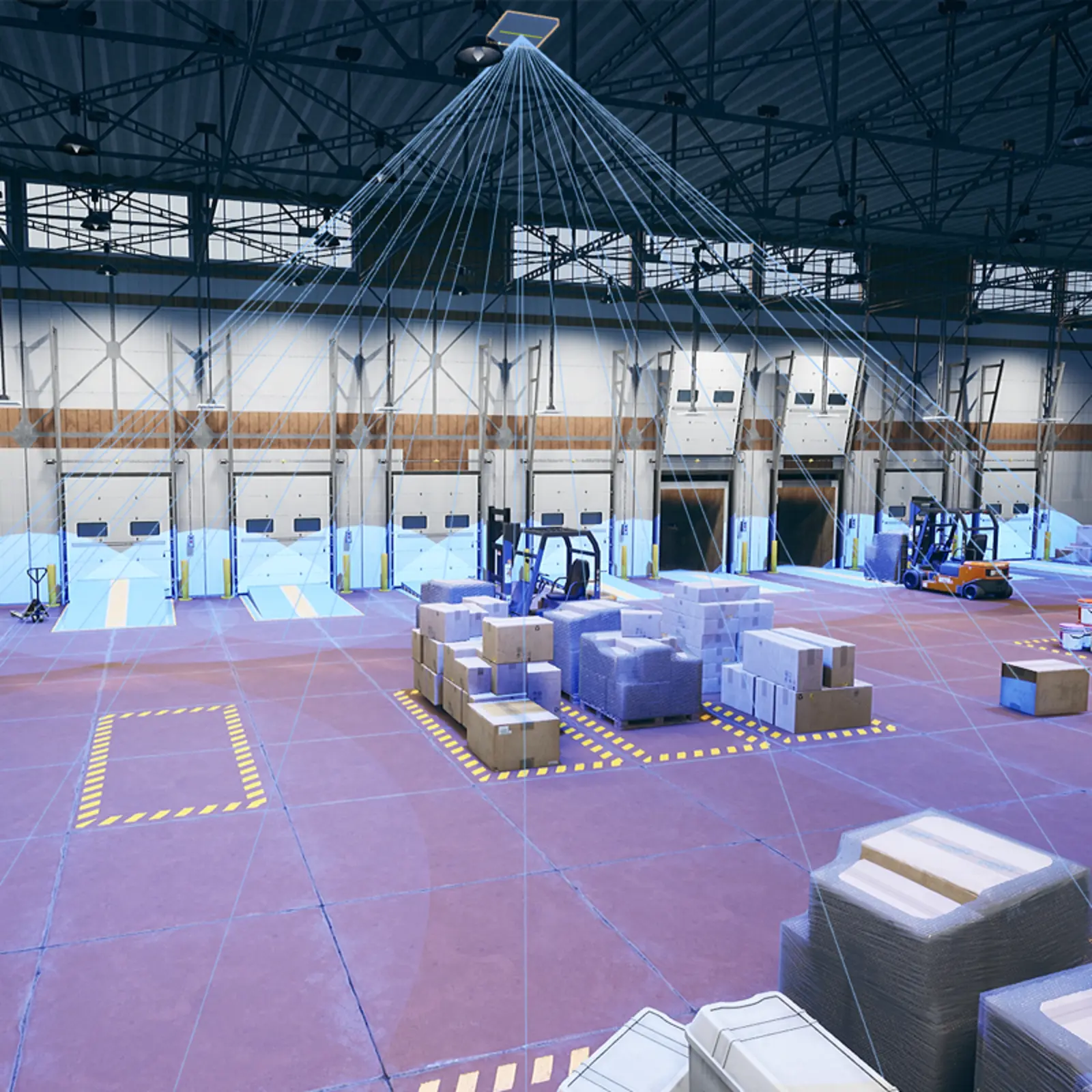 Wide-area beam coverage over a staging and production floor