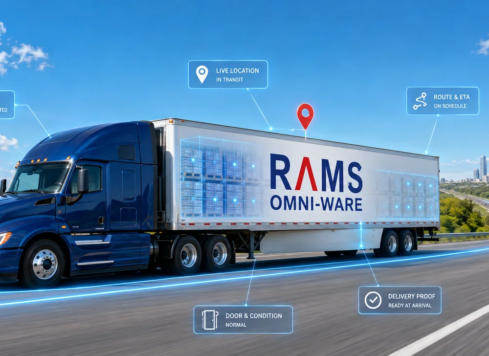RAMS Omni-Ware tracking a trailer in transit with live load, location and delivery telemetry